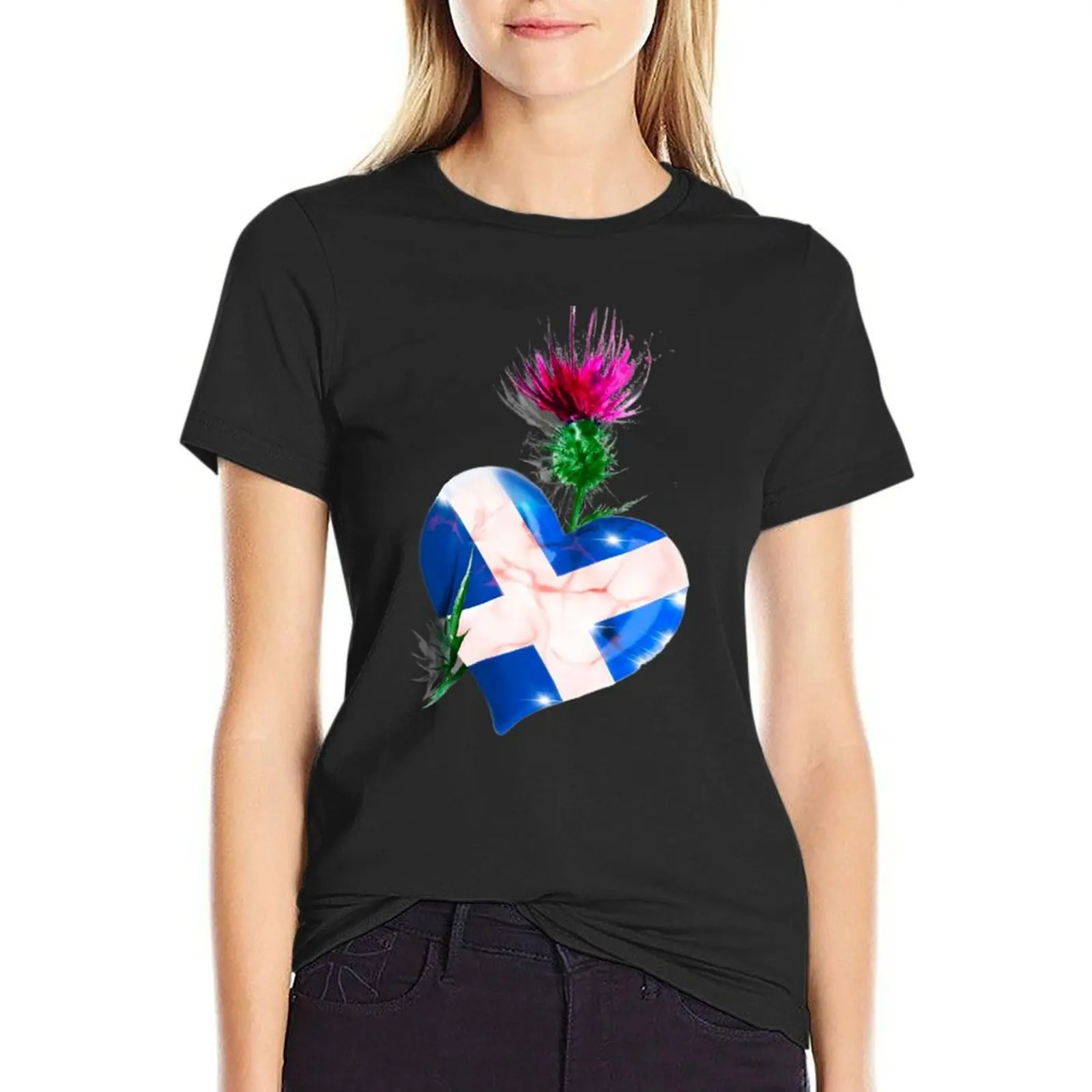 Scottish flag in heart & thistle T-Shirt anime tops summer top graphic t-shirts for Women