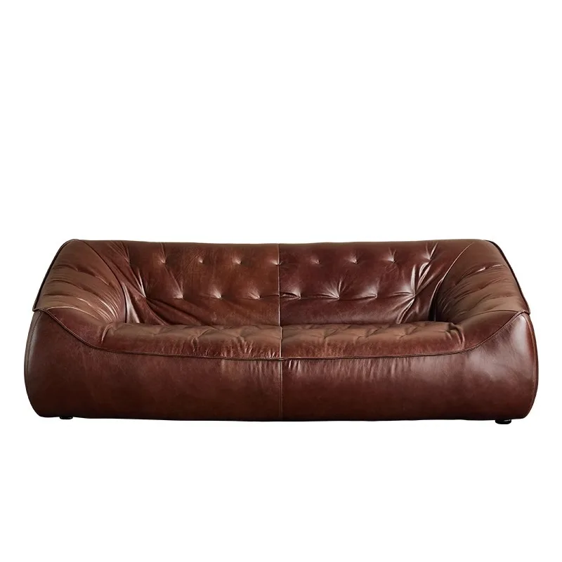

#Factory Direct Italian American Genuine Leather Retro Mid Century Straight Top Layer Cowhide Bean Bag Sofa
