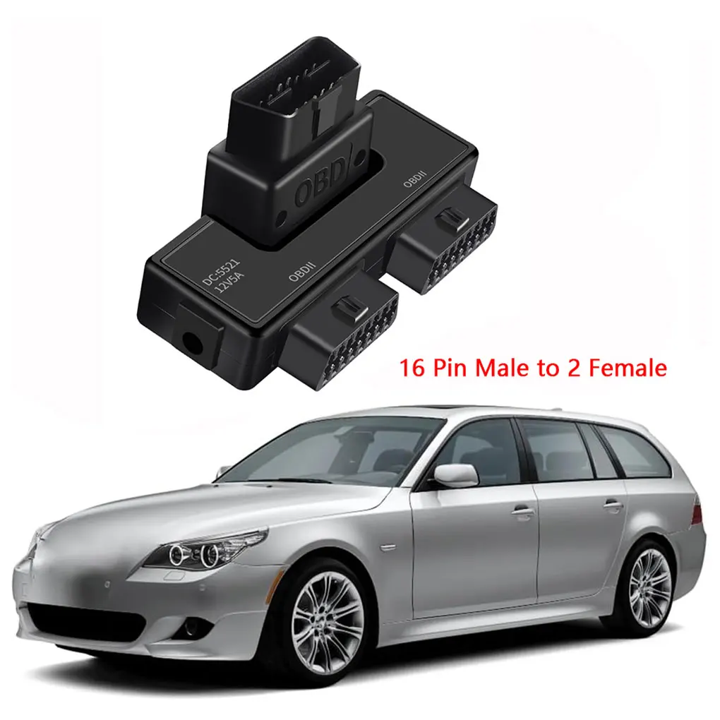 OBD2 One Divided Into Two Adaptor Wire 16 Pin 16 Core OBD Expansion Cable Connector Adapter Cable Universal with Dc5521