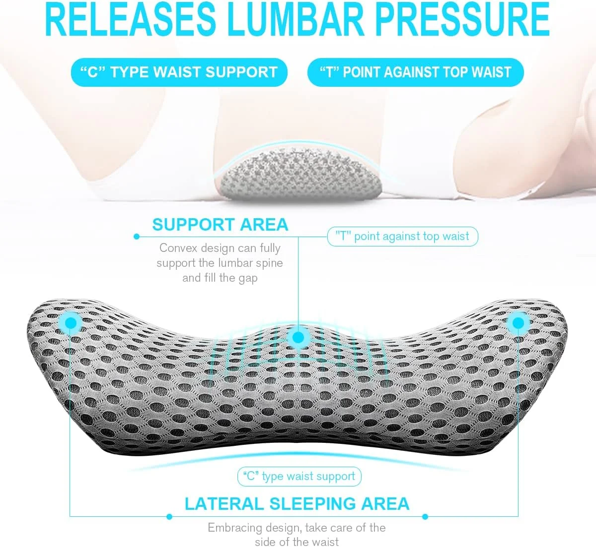 Lumbar Support Pillow for Home Car and Office Chair, Memory Foam Lumbar Pillow for Lower Back Pressure