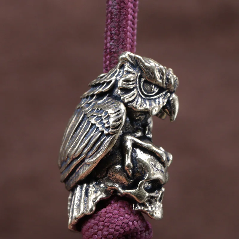Owl Skull Head Brass Knife Beads EDC Outdoor DIY Paracord Accessories Handmade Woven Bracelet Lanyard Pendants Hangings Charms