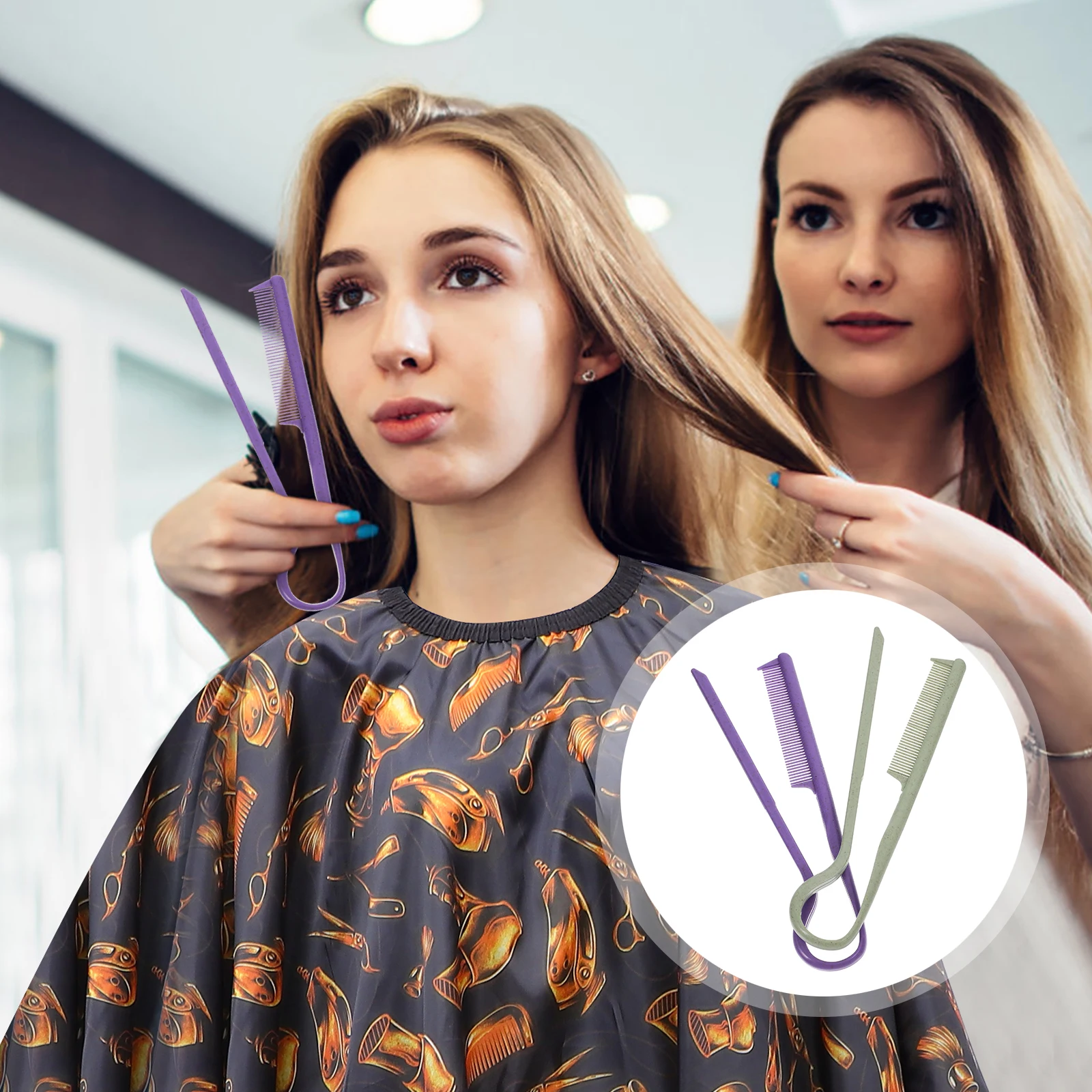 

2pcs V-Shaped Hair Straightening Comb Flat Iron Integrated Styling Tool 2 Colors Durable Plastic Travel Friendly Detangling Curl