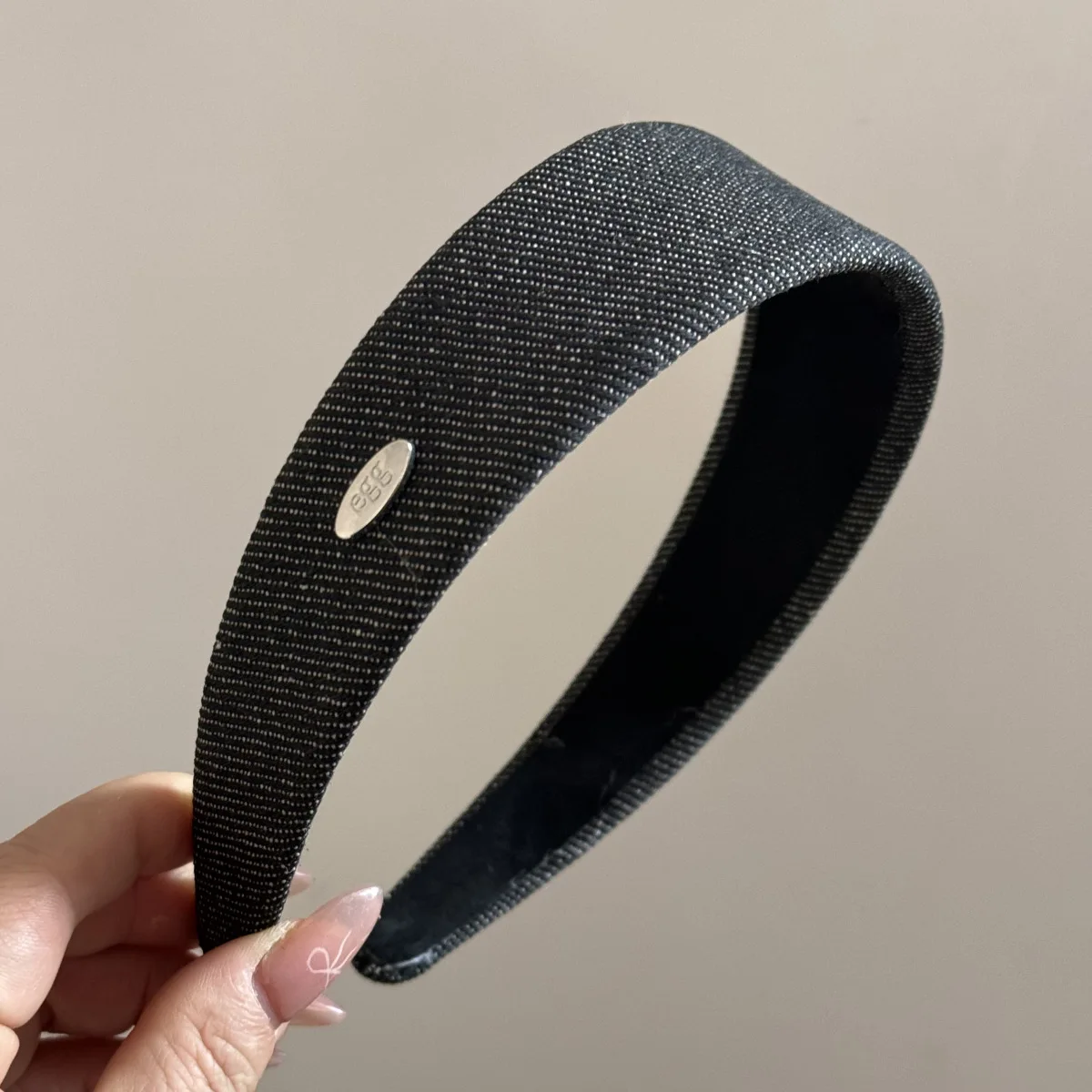 Sweet and Cool Denim Silver Small Round Label Light Blue Thin Headband Women's Daily New Retro Niche Advanced Face Wash Headband