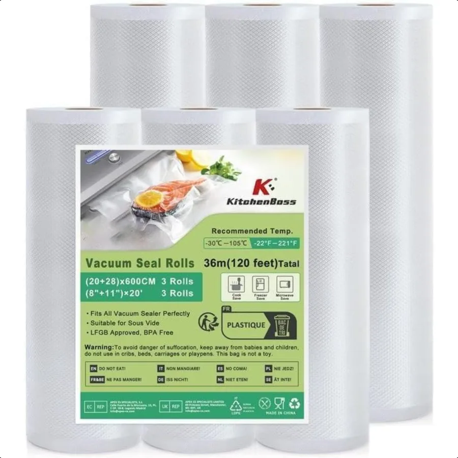 

Vacuum Sealer Bags for Food: 6 Pack 3 Rolls 11 x 20'+3 Rolls 8 x 20' Commercial Grade BPAFree Leakproof Great for Longterm Stor