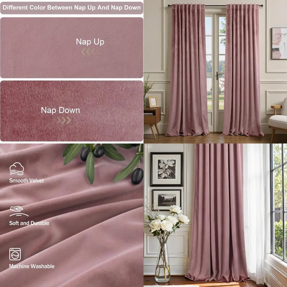 

Роскошные бархатные шторы Dusty Rose, длина 84, 2 панели, плиссированные, изолированные, для спальни и гостиной для девочек