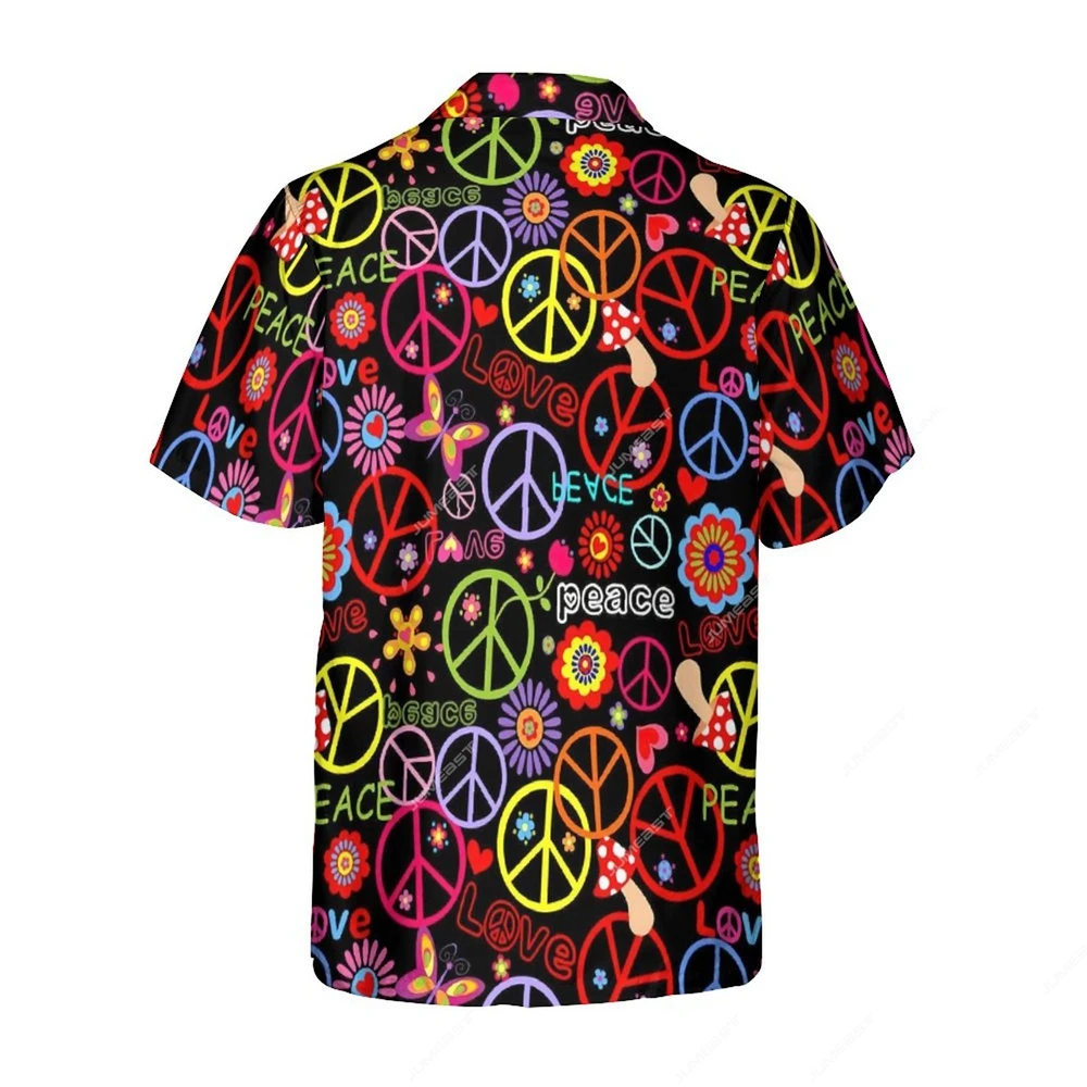 Jumeast 3D Printed Hippie Peace Sign Hawaiian Button Shirt For Men Love Symbol Beach Tees Women Blouse Streetwear Drip Clothing