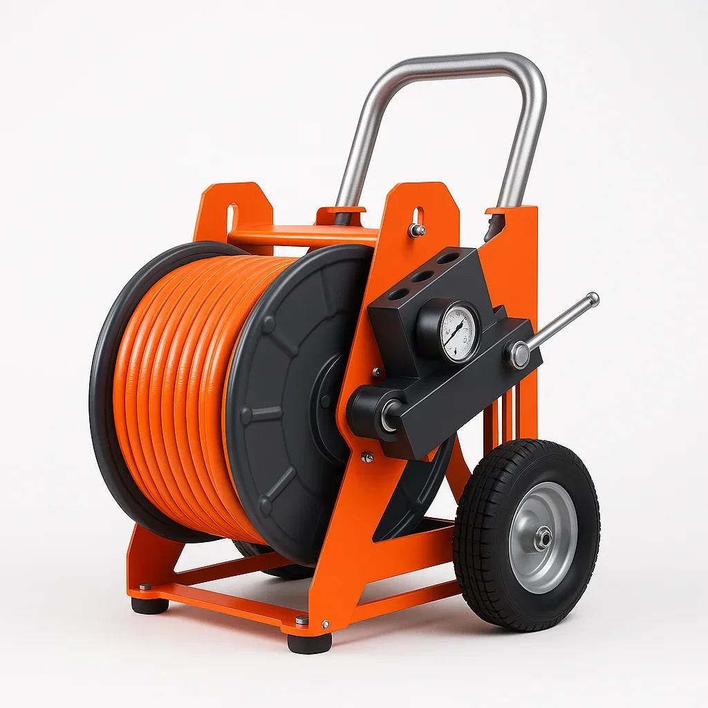 Heavy Duty Retractable High-pressure Garden Water Pipe Drum Trolley Bracket, High-pressure Sewer Dredging Machine Hose