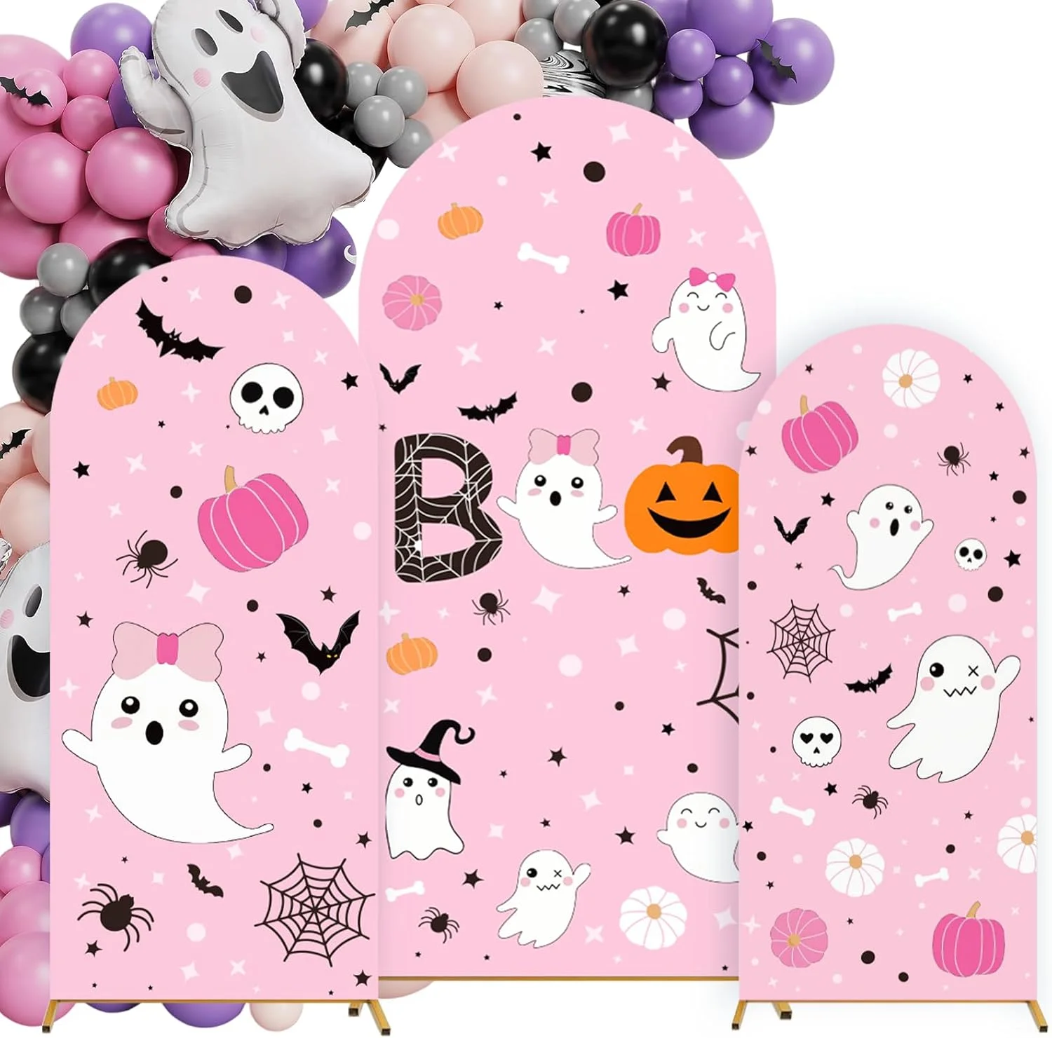 

Halloween Arch Backdrop Cover Double-Sided Birthday Party Arch Stand Covers Photo Background for Halloween Spooky Party Event