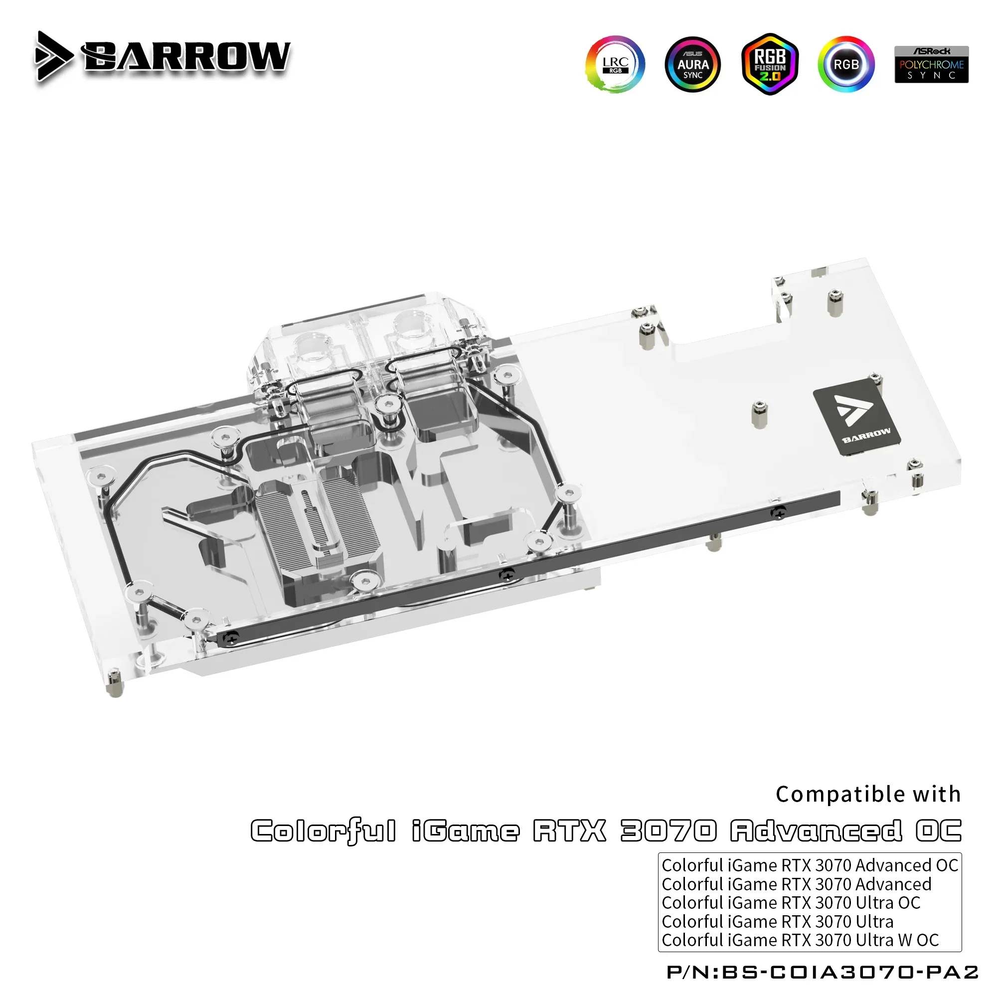 

Barrow GPU Water Block For VGA Colorful iGame RTX 3070 Advanced OC Graphics Card Cooler 5V ARGB 3PIN