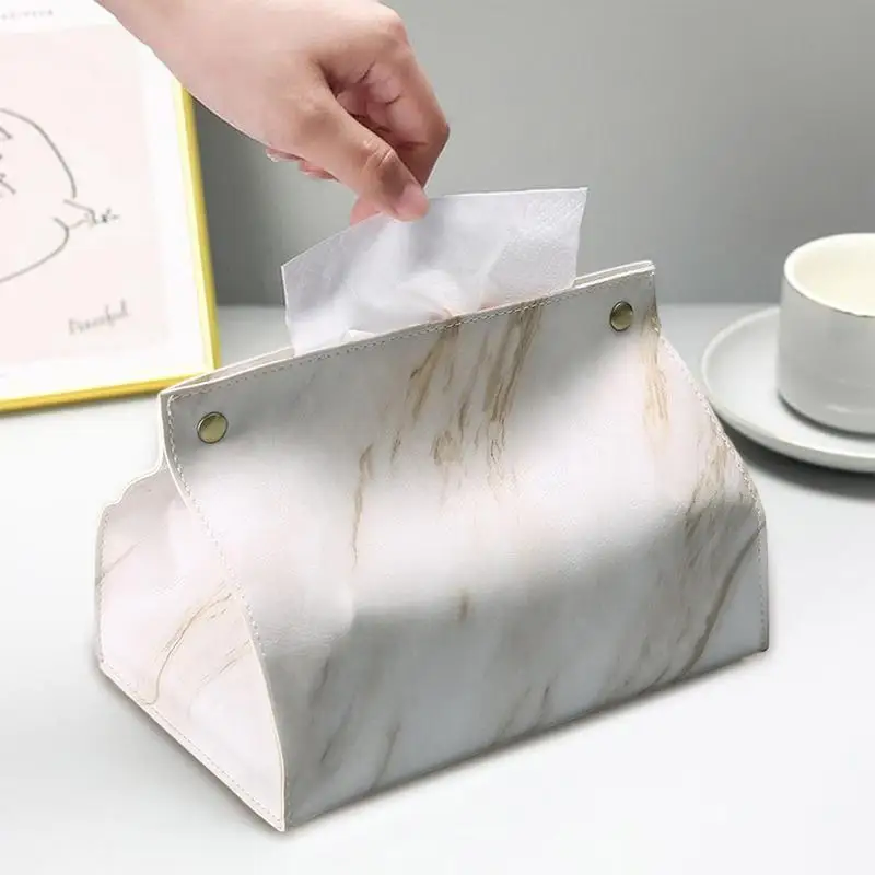 Tissue Box Holder Home Living Room Coffee Table Desktop Simple Napkin Box Kitchen Storage Paper Box PU Leather Organizers