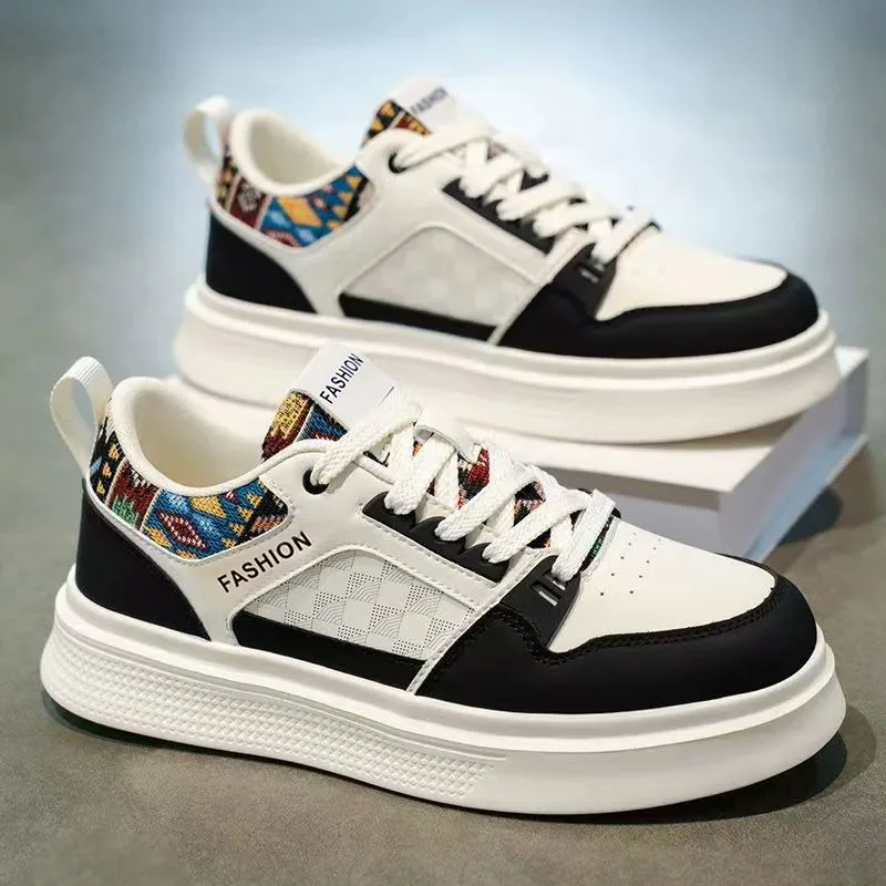 Streetwear Men's Ethnic Sneakers 2026 Spring Breathable Thick Sole Anti Slip Casual Daily Student Trendy Footwear