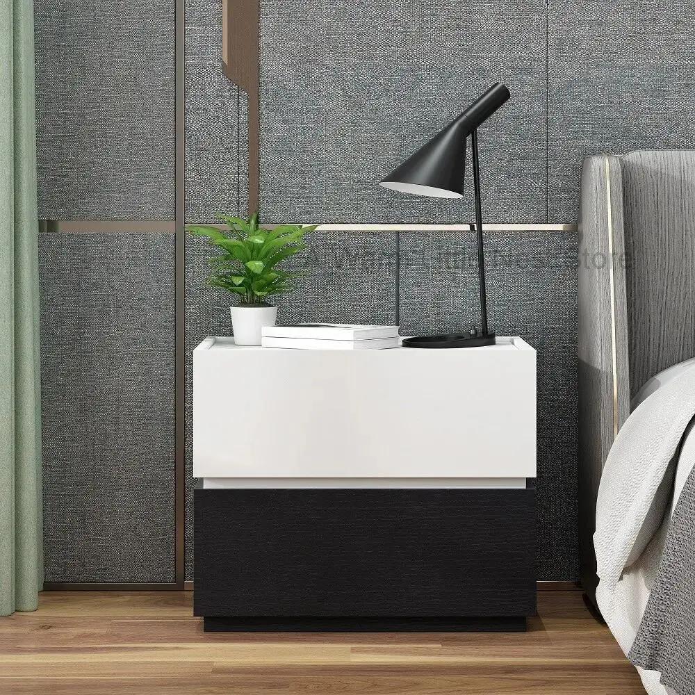 Black White Nightstands Drawers Storage Box Minimalist Modern Makeup Bedside Table Simple Men Table De Chevet Bedroom Furniture