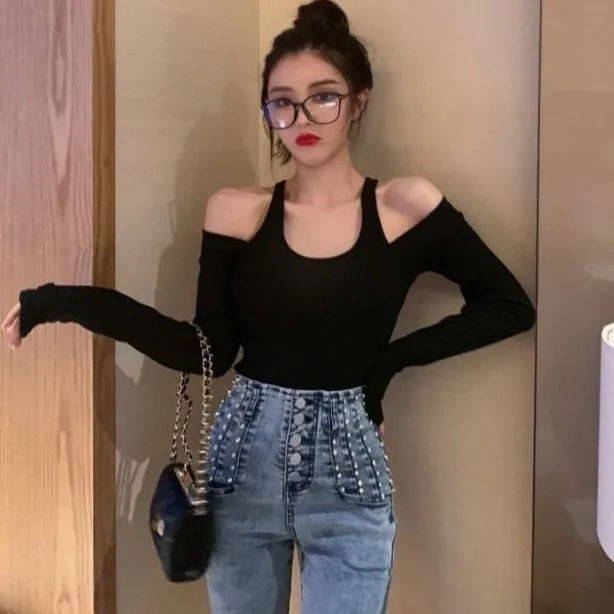 تي شيرت نسائي بأكمام طويلة، ملابس علوية كاجوال مُزينة بالزهور، مقاس نحيف، مريح للربيع، يوميًا، أنيق، أنيق، ملابس مكتبية متعددة الاستخدامات