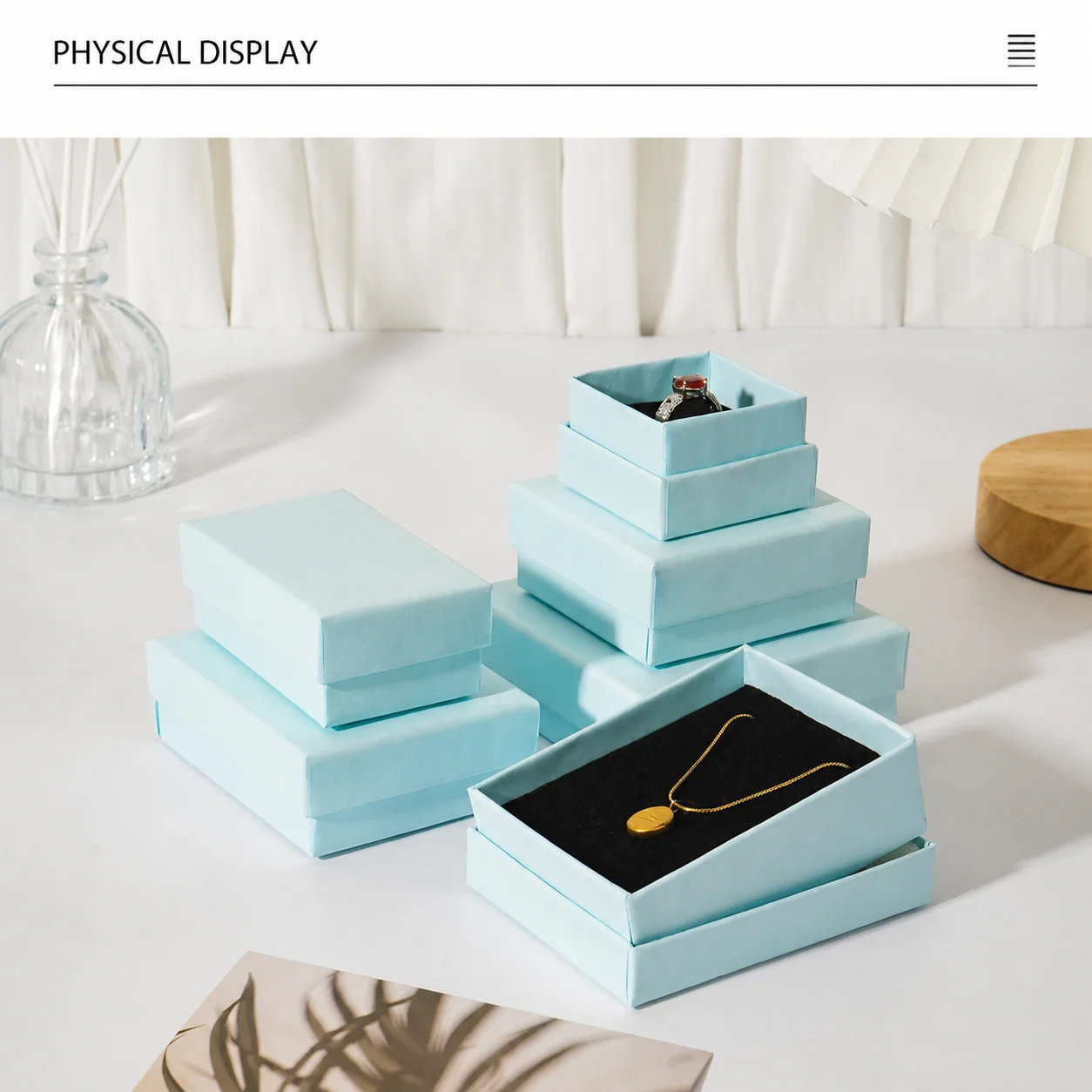 Earrings Box Soft Velvet Lined Ring Box Rigid Cardboard Jewelry Box Light Blue For Ring Storage Earrings Storage  Earrings
