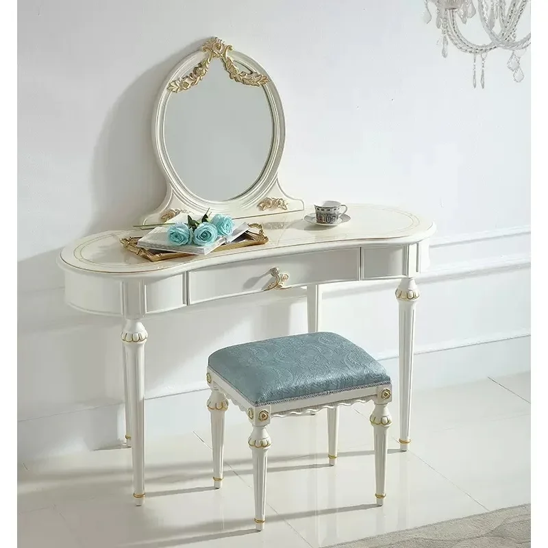 French cream white dressing table, European small apartment romantic pastoral fresh dressing table, bedroom dressing table