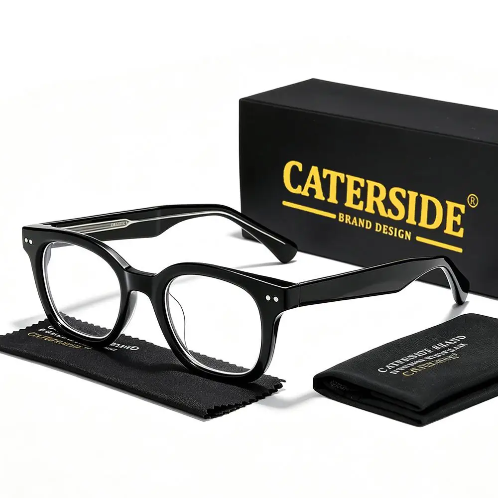 CATERSIDE Retro Herren-Brille mit flachen Gläsern, Tr-90, runder kleiner Rahmen, Anti-Blaulicht-Brille, Damen-Luxus-Business-Freizeitbrille – Detail 7