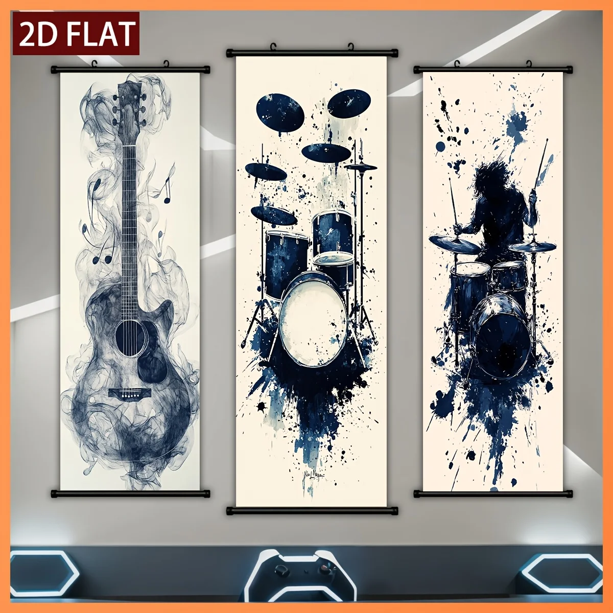 VIKAMA Ink Splatter Style Guitar Player Scroll Tapestry, HD Fade Resistant Wall Hanging Scroll Art, Modern Room Decor