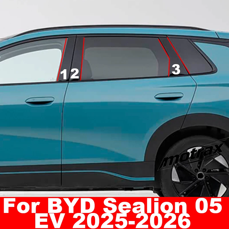 For BYD Sealion 05 EV 2025 2026 Car Glossy Piano Black Door Window Center Middle Column B Pillar Post Cover Trim PC Sticker