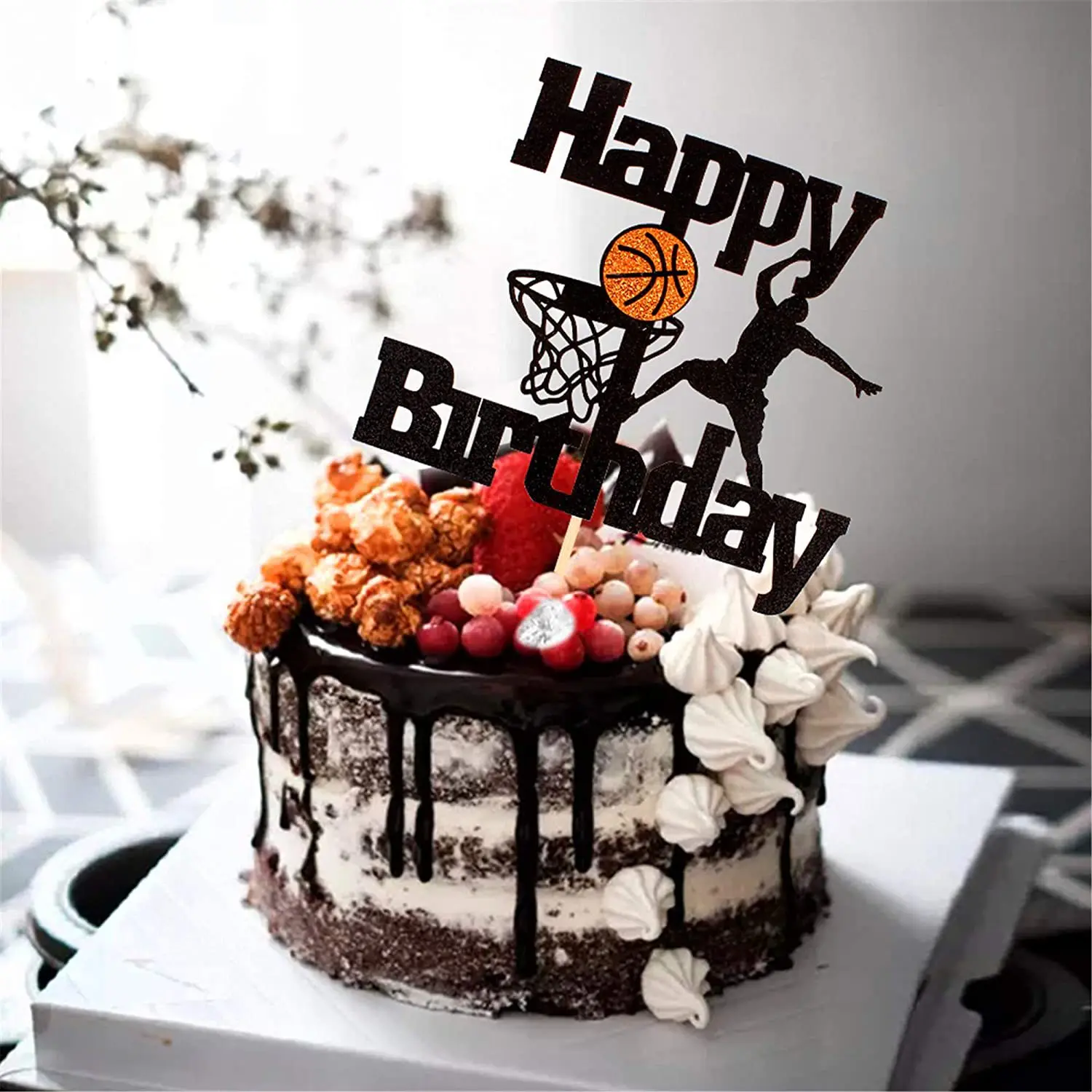 Basketball Happy Birthday Cake Topper Flag Net Ball Wedding Boys Party Cake DIY Baking Cupcake Toppers Decoration Baby Shower