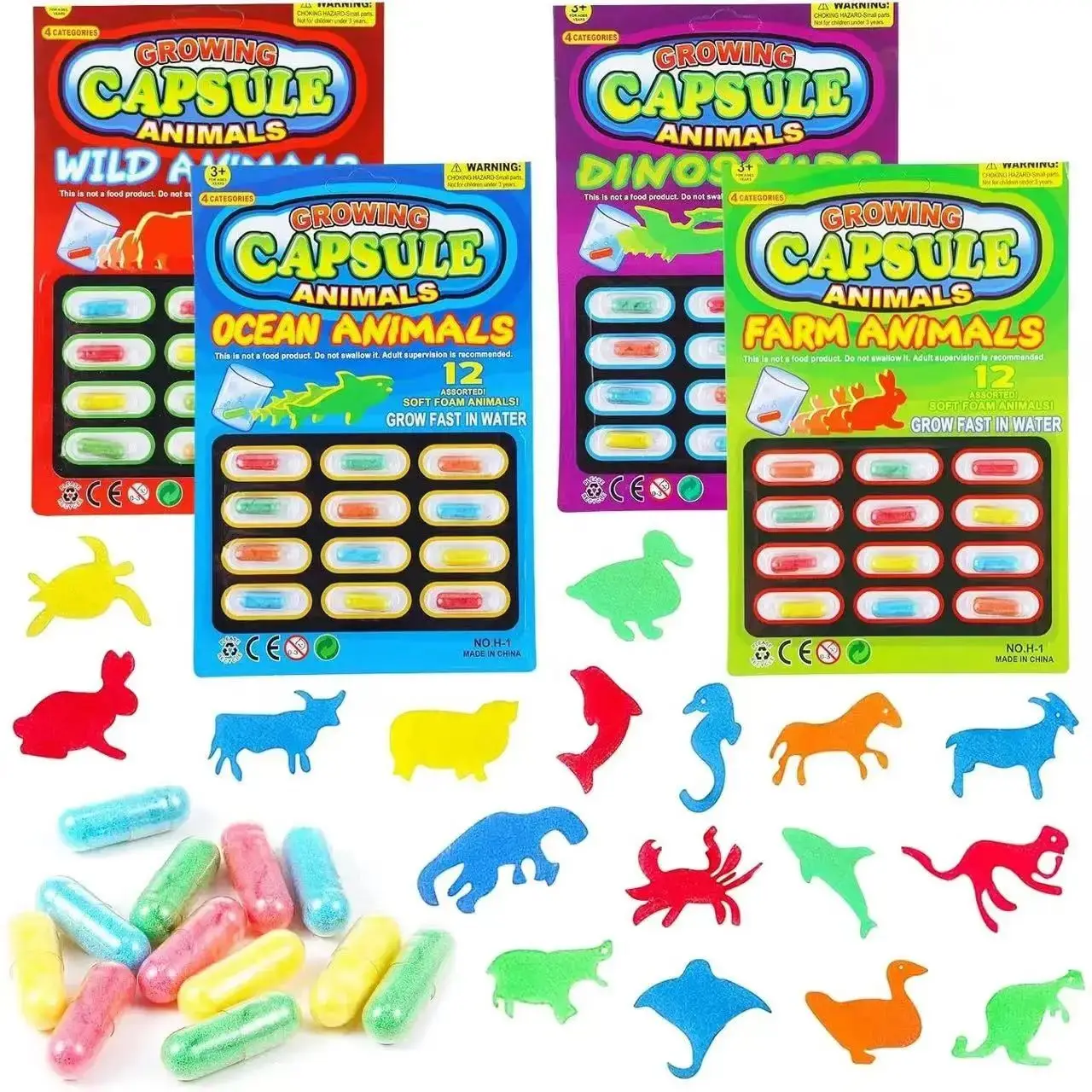 1/3/5Pcs Colorful Magic Growing Capsule Toy Water Swelling Cartoon Dinosaur Marine Animal Soft Bath Safe Interactive Play Puzzle