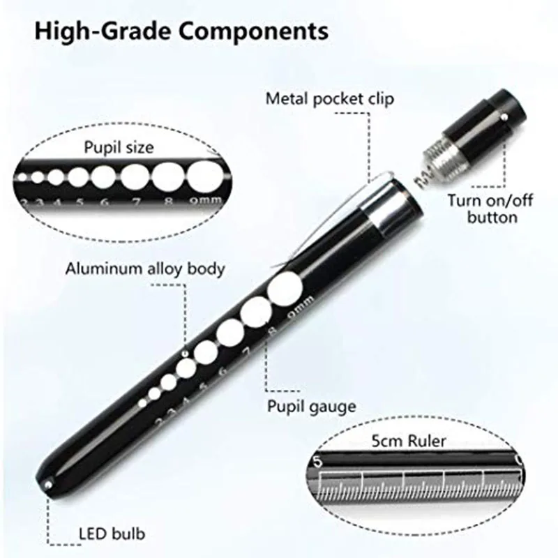 Mini LED Medical Pocket First Aid Penlight Torch Eye Nose Dental Flashlight Pupil Light with Scale for Doctor Nurse Diagnosis