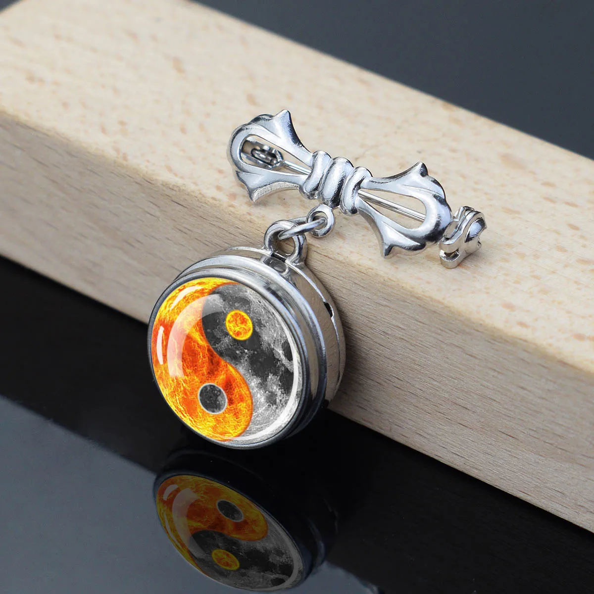 1PCS 16MM Mens Button Shape Tai Chi Yin Yang Lapel Pin Multipurpose Collar Hat Brooch Suit Jacket Decor Gift For Daily