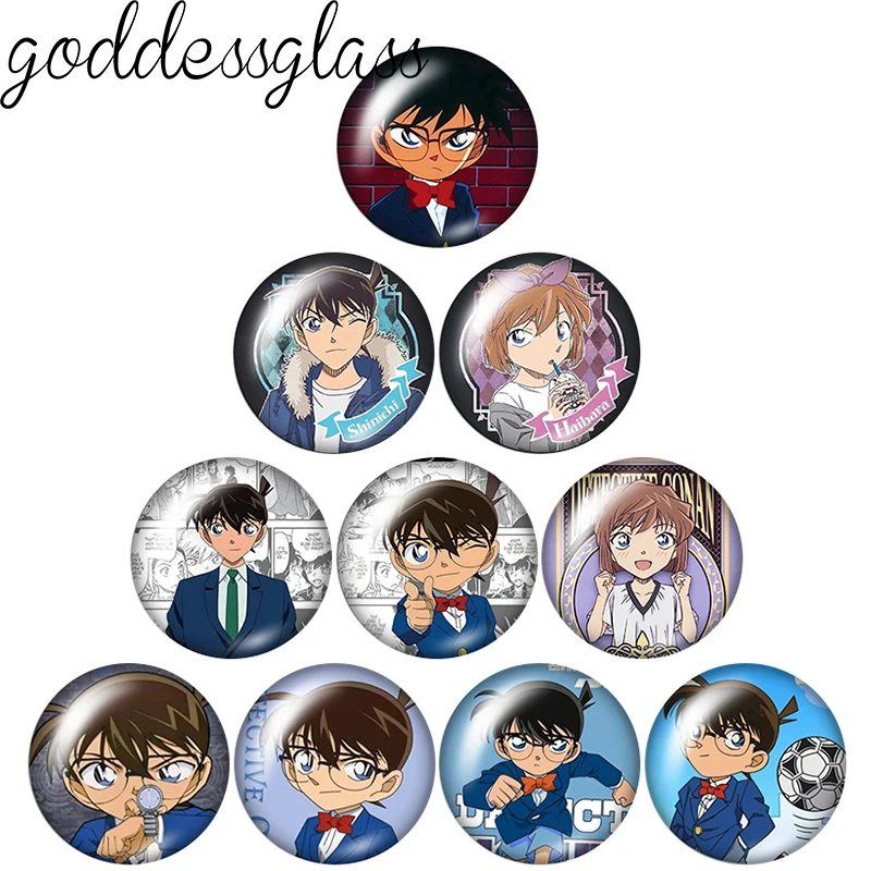 Conan Detective Anime Shinichi Cartoon 10pcs 12mm/18mm/20mm Photo Glass Cabochon Flat Back Making Findings for Keychain