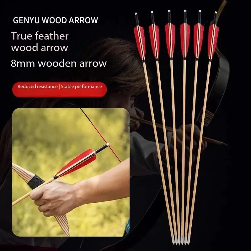 Wooden Arrows with Turkey Feather, Longbow Archery Shooting, 32 