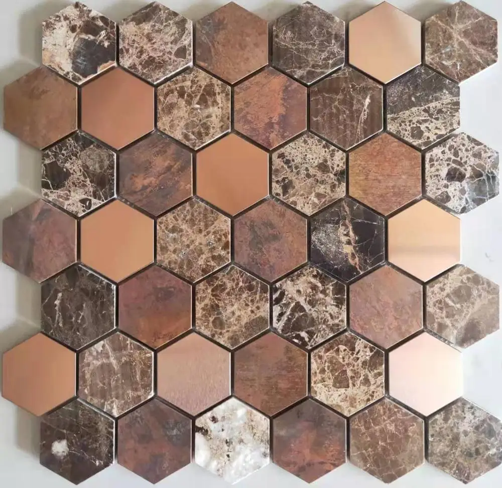

Factory price classic style gold metal brown copper mosaic wall sticker