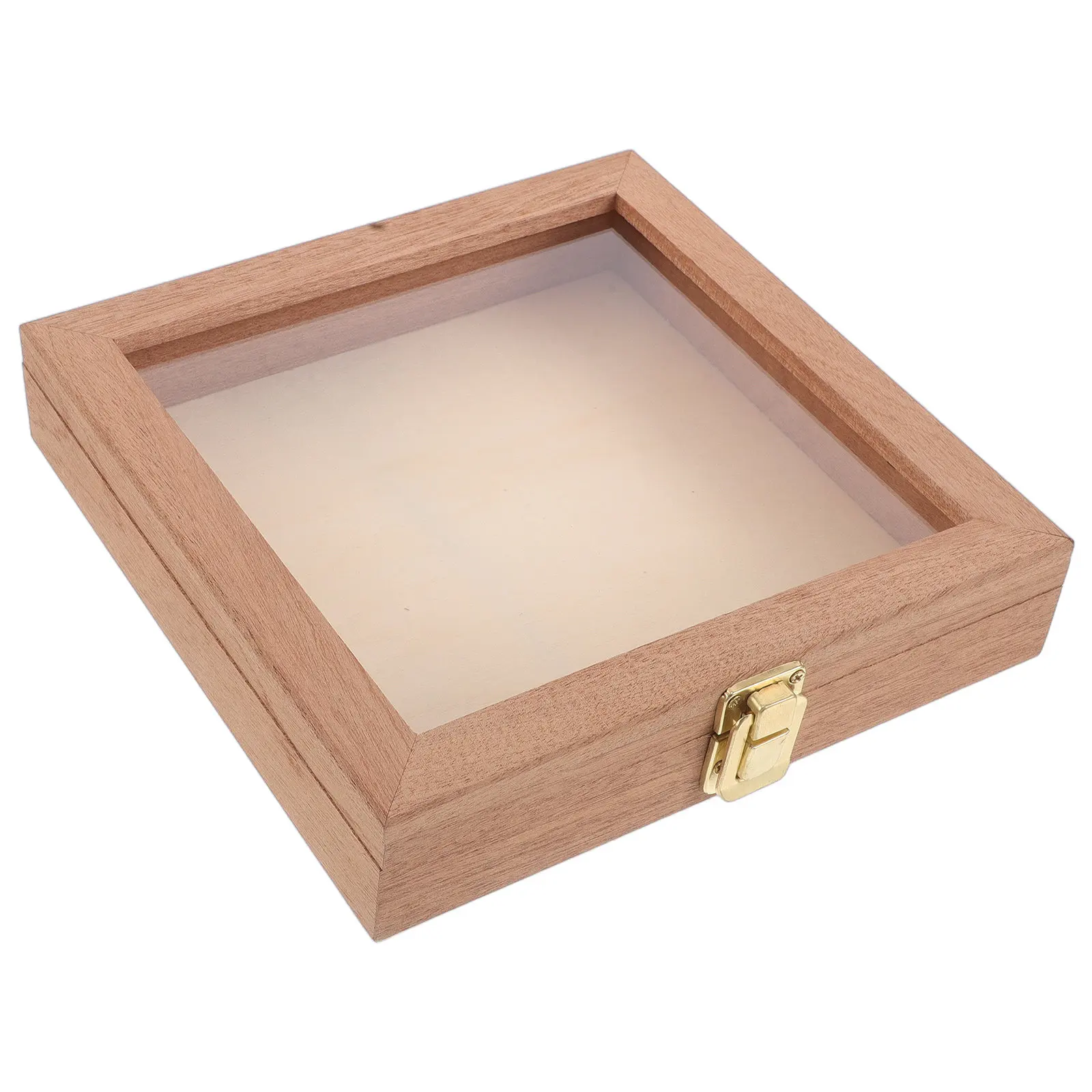 

Шкатулка для хранения из древесины сапеле - Прозрачная витрина - Маленький квадратный контейнер для ювелирных изделий, сухих цветов и
