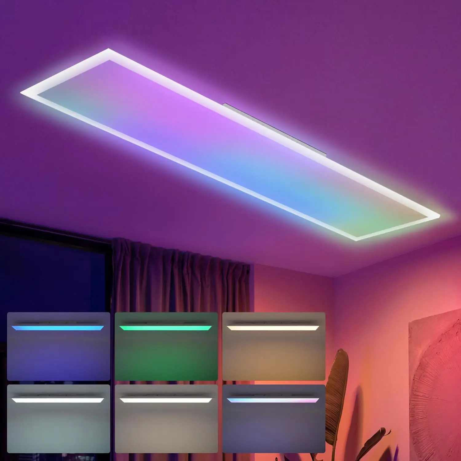 Image of Cliheet RGB LED-Panel-Deckenleuchte, dimmbar, 24 W, mit Fernbedienung für Wohnzimmer, Schlafzimmer, Büro