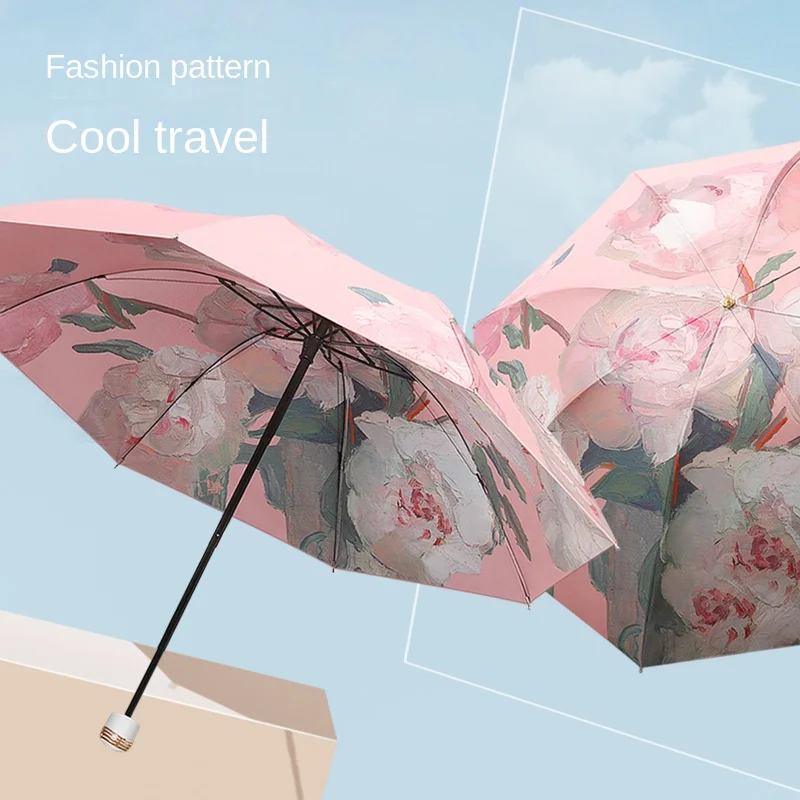 8-bone Three-fold Hand-open Vinyl Double-layer Umbrella Parasol Hand-open Sunny Umbrella Support