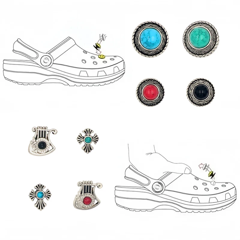 16 Pieces 1 Set Shoe Decorations Charm Badge Shape Pines Simulated Turquoise Detachable Round Sandals Accessories Buckles Gift view 6