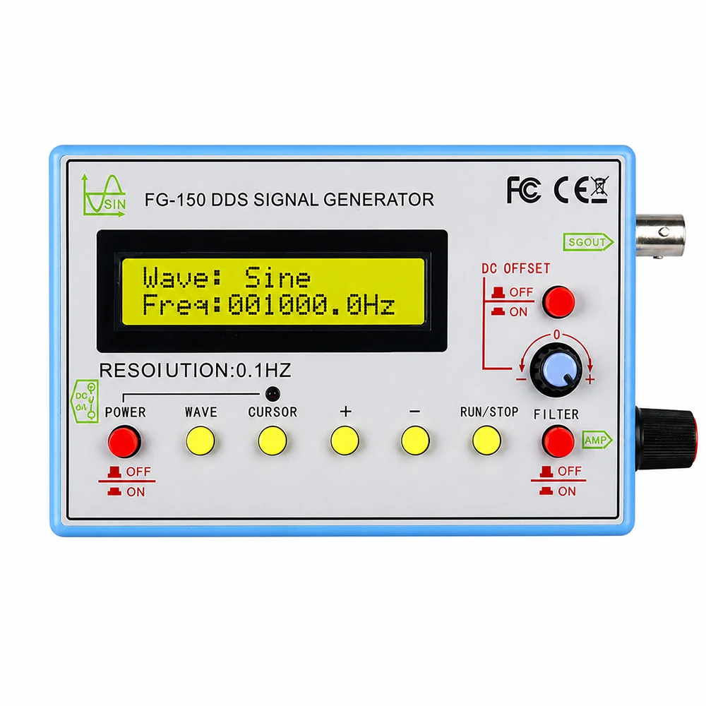 FG-150 DDS Function Signal Generator Frequency Counter 0.1Hz - 500KHz Signal Source Module 15 Waveforms Adjustable Duty Cycle