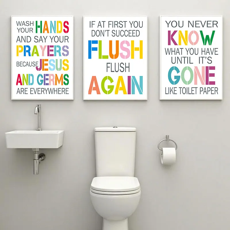 Interesting Colorful Typography Toilet Quotes Canvas Art Poster Prints Modern Simple Style Wall Decorative Picture Home Decor