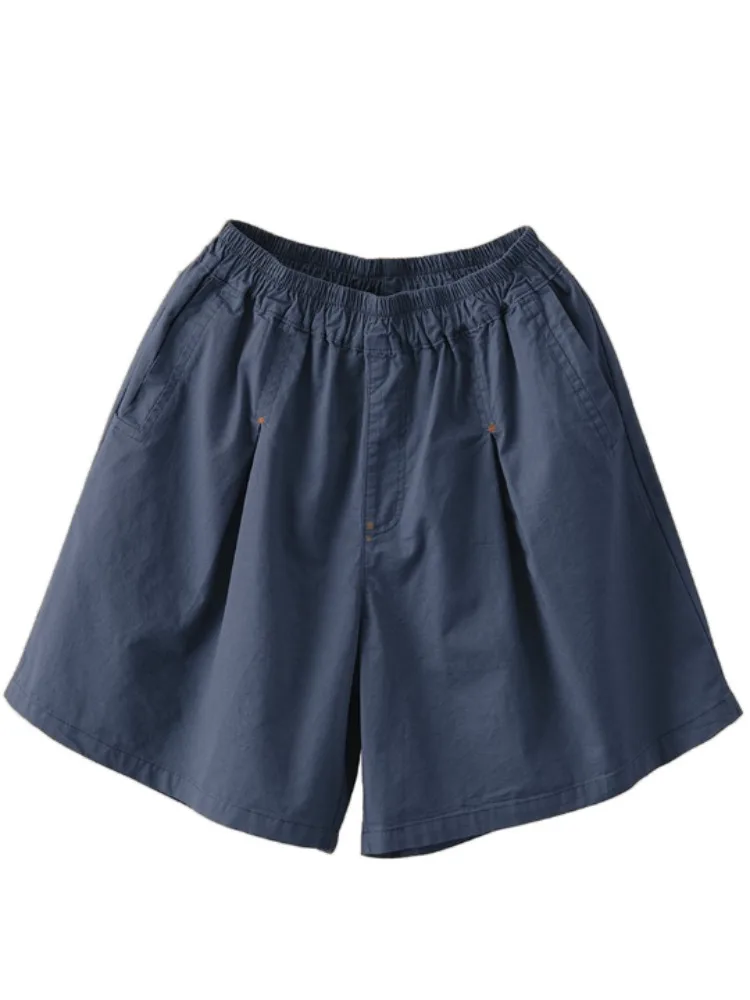 الكاكي ريترو فضفاض بنطال ذو قصة أرجل واسعة المرأة الصيف مرونة الخصر التخسيس خمسة أرباع بناطيل كاجوال تنوعا مستقيم عمال