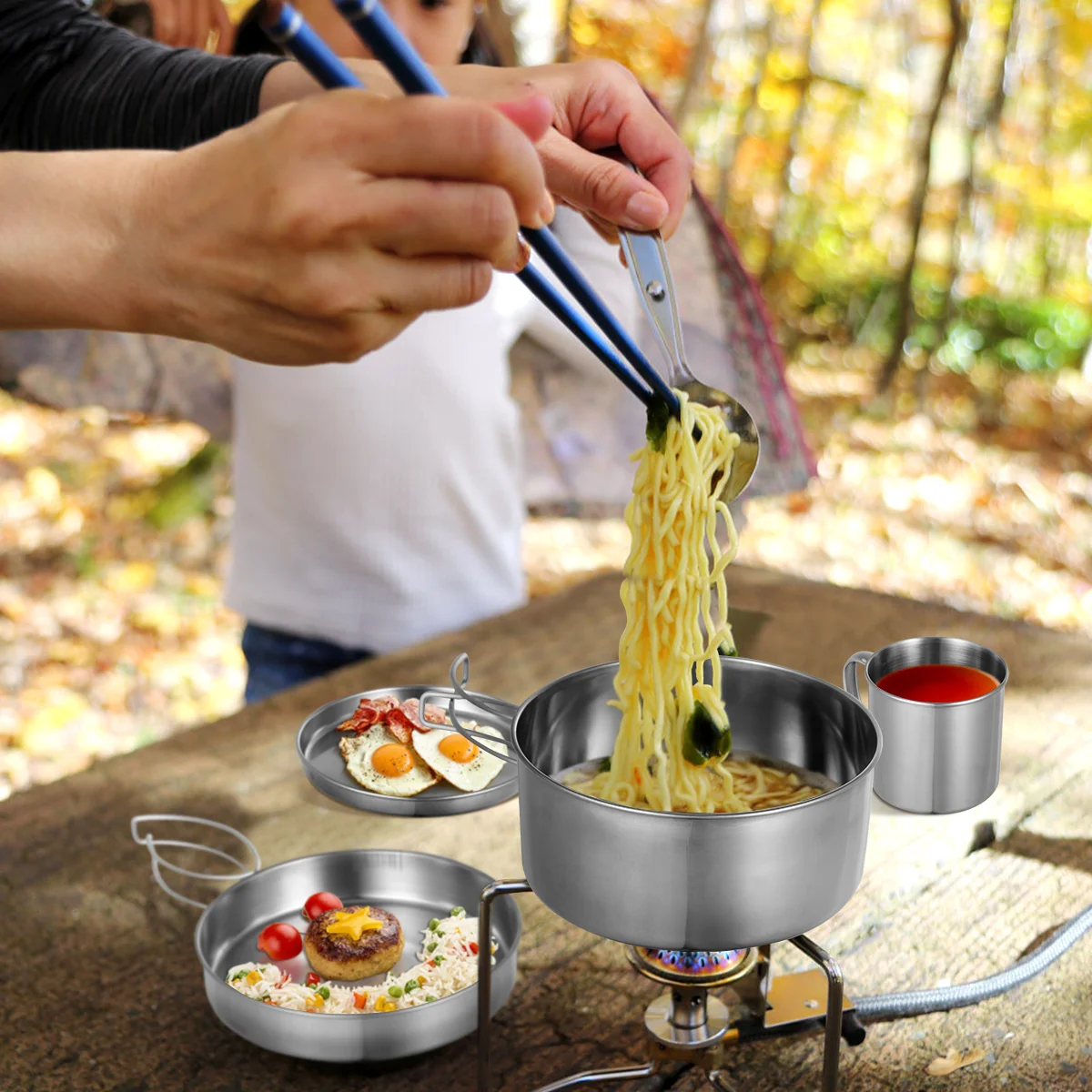 Camping Utensil Bag Portable Pan Cooker Tableware Handle Travel Silverware Caddy Countertop