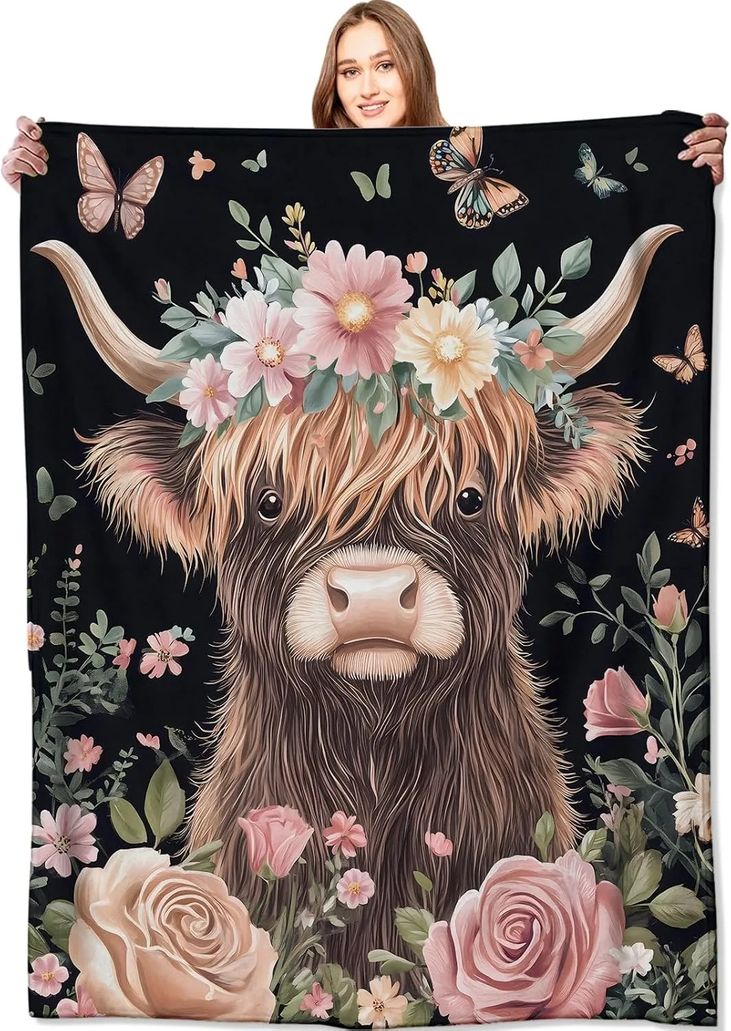 1PC Lovely Highland cow Throw Thin Blanket Gifts for friend Couch Bed Car Home Camping For Flowers animals Lovers all season use