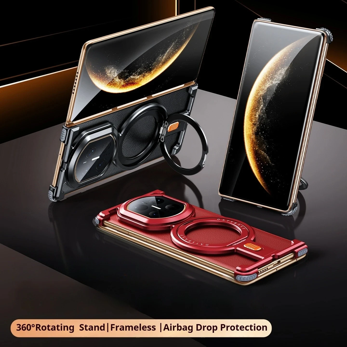 

Безрамный чехол для телефона Oatsbasf для Huawei Mate X7, металлический защитный чехол с 360° ° Поворотная магнитная подставка, бампер из алюминиевого сплава