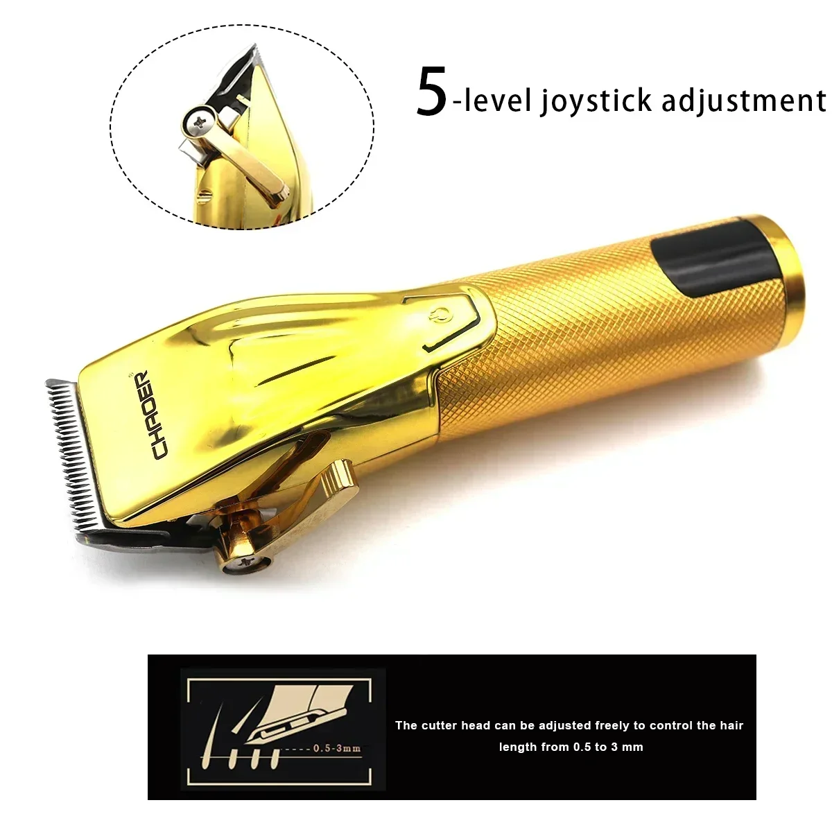 CHAOER C102 Men's Hair Clipper โลหะเต็มรูปแบบจอแสดงผล LED ไร้สายอินเทอร์เฟซ USB ตัดผมมืออาชีพผม Trimmer