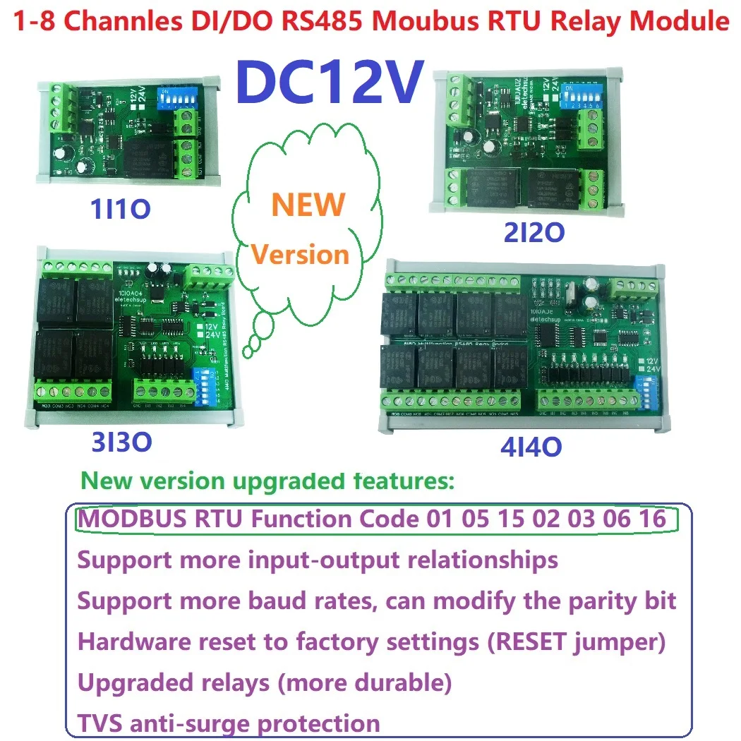 DC12V 1-12Ch Digital Switch DiDo Multifunction RS485 PLC IO Expanding Board Standard Modbus RTU Relay Module