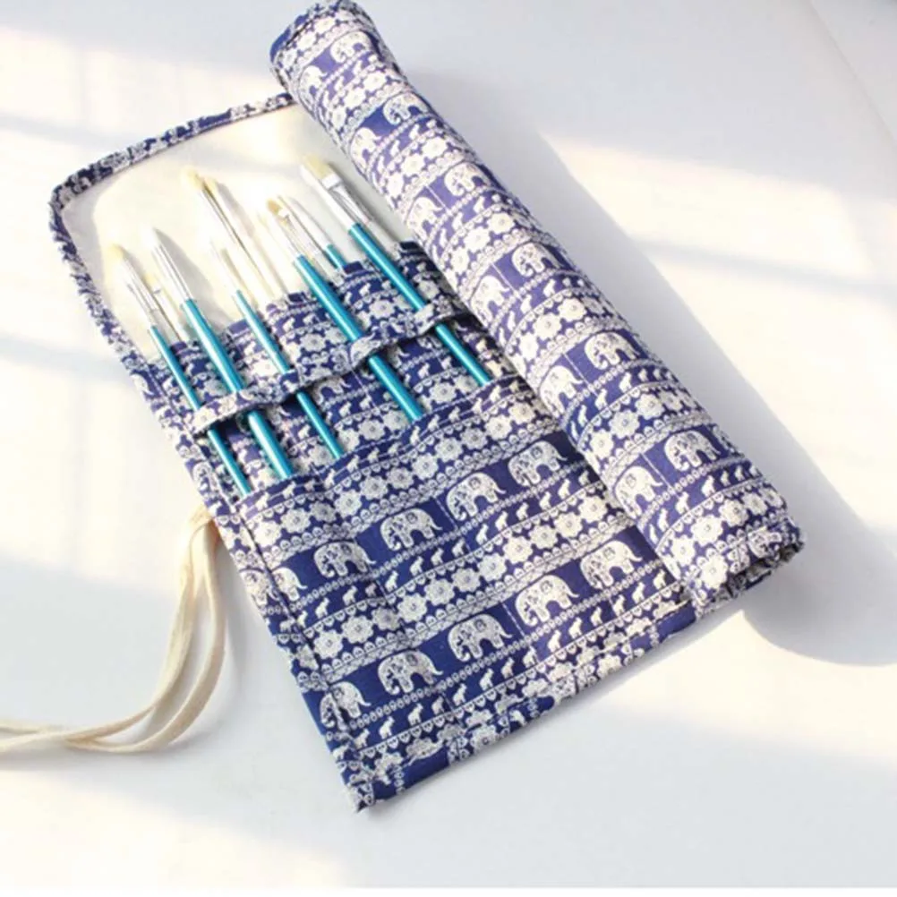 20-Loch-Künstlerpinselhalter, natürlicher Leinwandstoff, aufrollbarer Beutel zum Organisieren von Malwerkzeugen auf Reisen