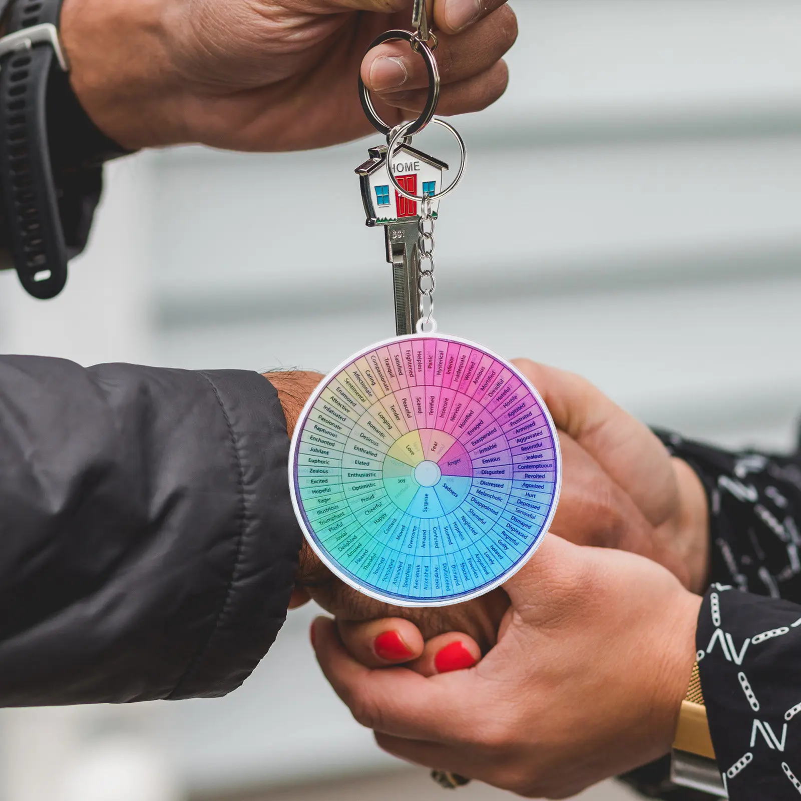 Emotion Wheel Acrylic Metal Keychain Double-Sided Sturdy Portable Feeling Wheel Key Ring Keychain Decor for Bag Keys Stress