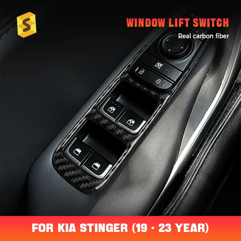 

Переключатель подъема окна, наклейка из настоящего мягкого углеродного волокна для KIA Stinger LHD 2019 2020 2021 2022 2023, устойчивая к царапинам, прочная