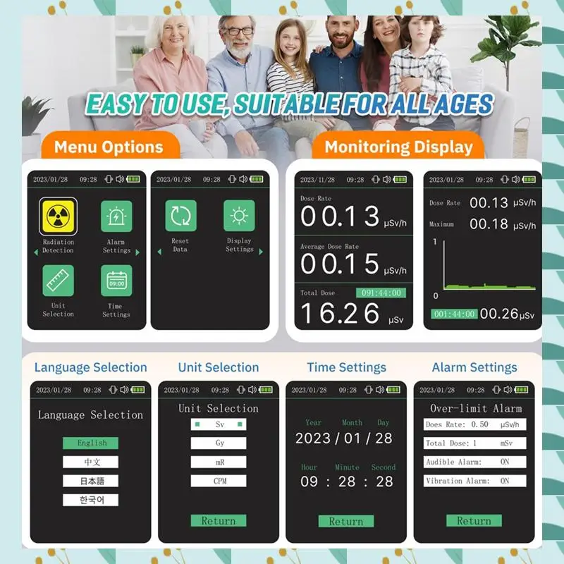 

A71P Nuclear Radiation Detector Geiger Counter With TFT Display And Smart Alert Beta Gamma X-Ray Radiation Monitor