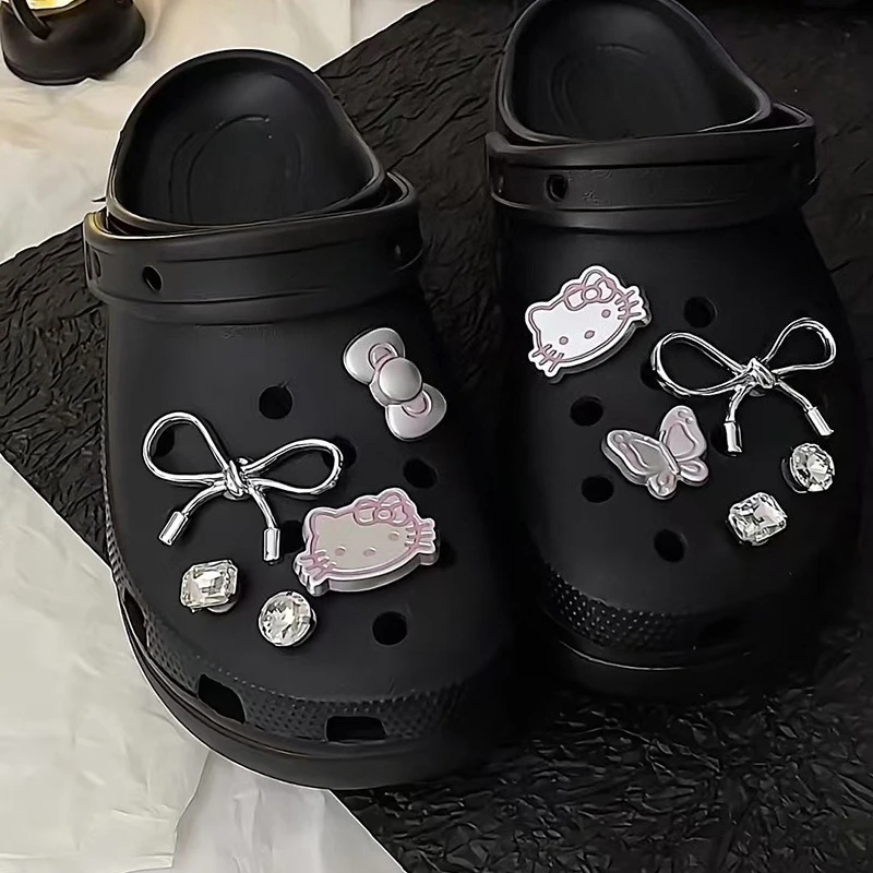 10Pcs Silvery Girls Women Bow Cartoon Shoe Charms DIY Hole Shoes Detachable Buckle Slides Sandals Garden Shoes Accessories Gift