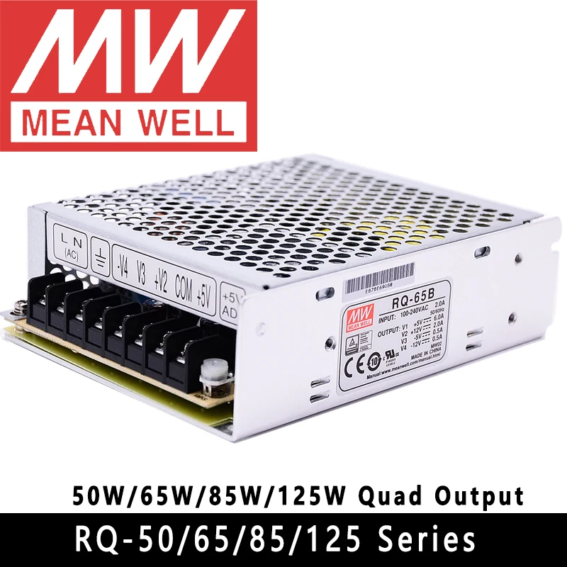 Mean Well RQ-50B/50C/50D/65B/65C/65D/85B/85C/85D/125B/125C/125D Meanwell RQ Series AC/DC Quad Output Switching Power Supply