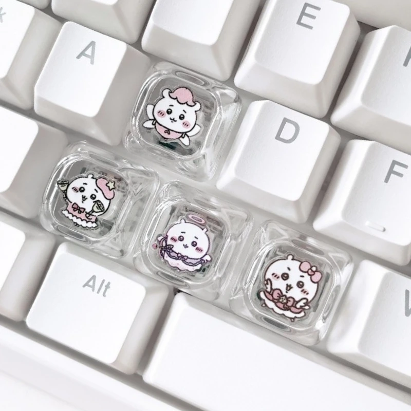 4pcs Chiikawa Transparent Keycap Cute Cartoon Custom WASD Key Keycaps MOA Profile for Cherry MX Switch Replacement Pc Accessory