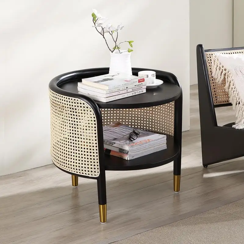 

Nordic modern art small living room home round side table simple net red rattan tea table bedside table