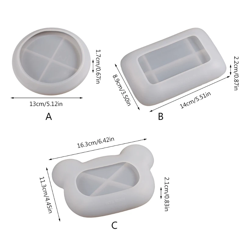 R3MC Round Rectangular Bear Head Plate Mold Reusable Epoxy Resin Mold Resin Art Tool